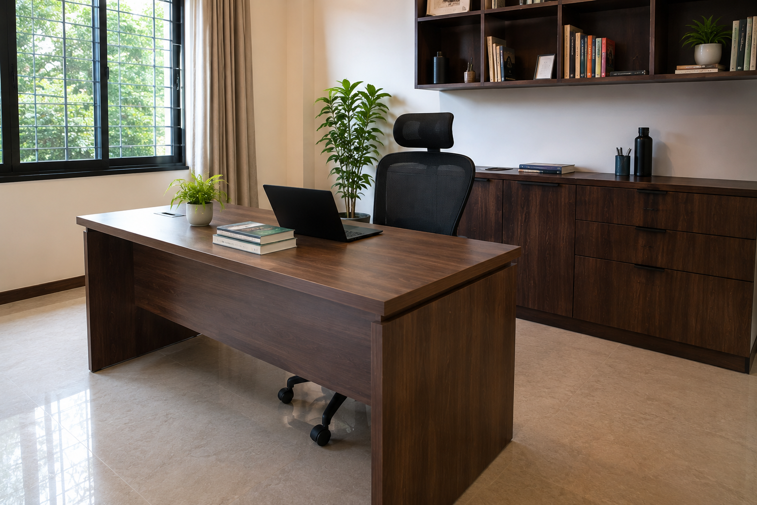Premium walnut-finish executive desk